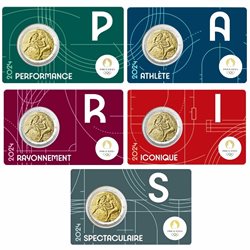 Γαλλία - 2 Ευρώ, ΟΛΥΜΠΙΑΚΟΙ ΑΓΩΝΕΣ, 2024 (set 5 coin cards)