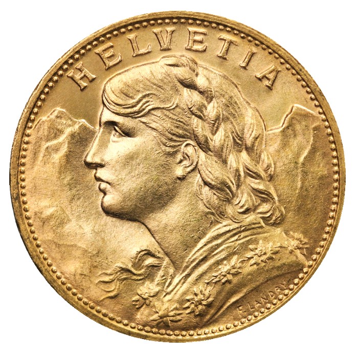 Svizzera - 20 Francs Gold Helvetia, 1947