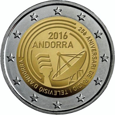 Andorra - 2 Euro, Radio and Television, 2016 (coin card)