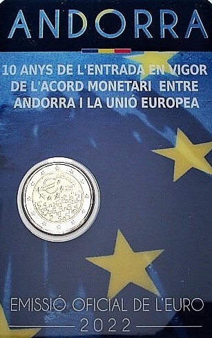 Andorre -  2 Euro, 10 ans de l’accord monétaire, 2022