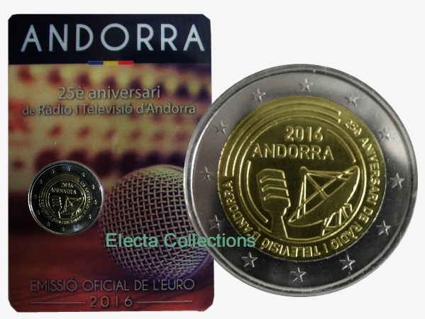 Andorre -  2 Euro, Radio and Television, 2016 (coin card)
