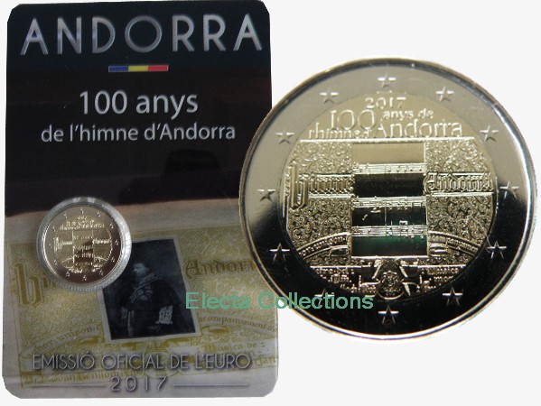 Andorra - 2 Euro, 100° Ann. dell’Inno di Andorra, 2017