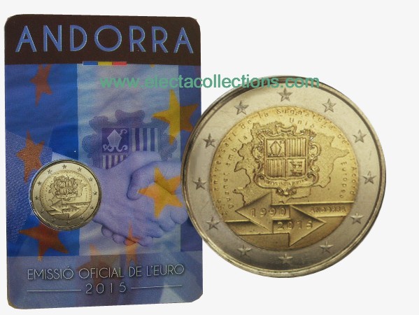Andorre -  2 Euro, Accord Douanier, 2015 (coin card)
