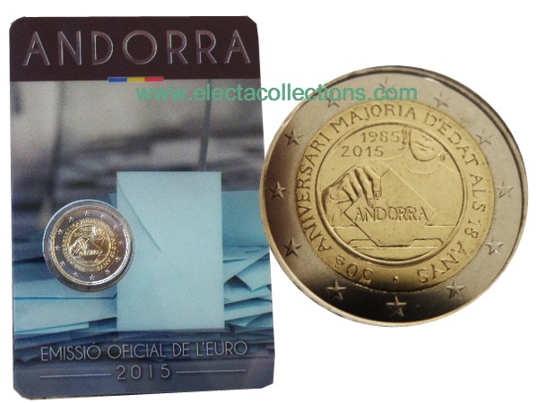 Andorra - 2 Euro, Legal Age at 18 years, 2015 (coin card)