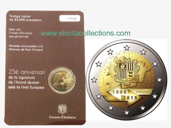 Andorre -  2 Euro, Accord Douanier, 2015 (coin card)