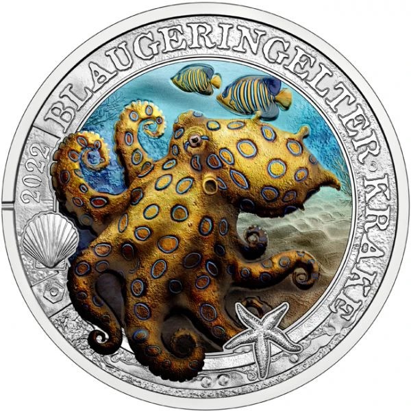 Αυστρία – 3 Ευρώ, Blue-ringed Octopus, 2022