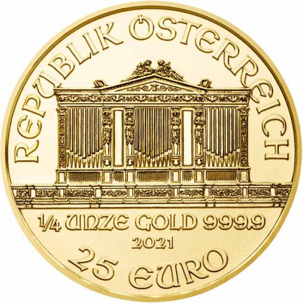 Osterreich - 25 Euro, Wiener Philharmoniker Gold 1/4 oz, 2021