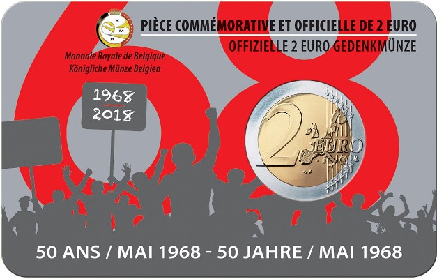 Belgica - 2 Euro, Students Revolt May 68, 2018 (coin card)