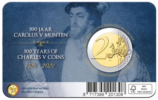 Belgio - 2 Euro, emperor Charles V (Carolus V), 2021 (NL)
