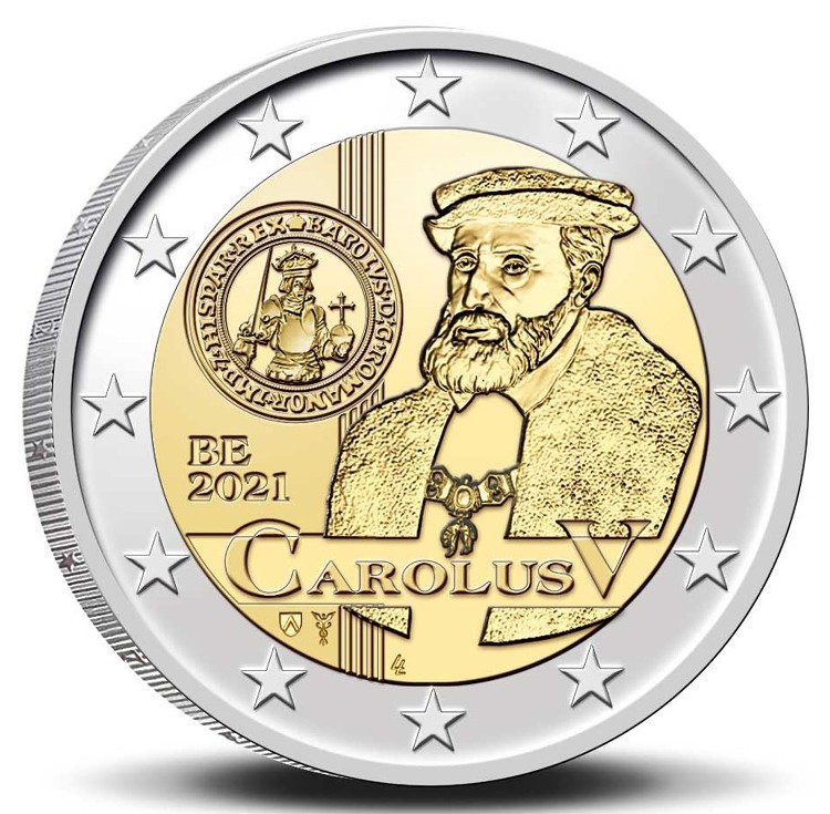 Belgio - 2 Euro, emperor Carolus V, 2021 (BU in capsule)