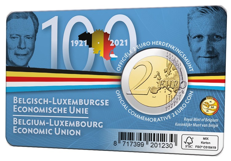 Belgica - 2 Euro, Unión Belgo-Luxemburguesa, 2021 (card)