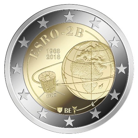 Belgica - 2 Euro, Satellite ESRO-2B, 2018 (coin card)