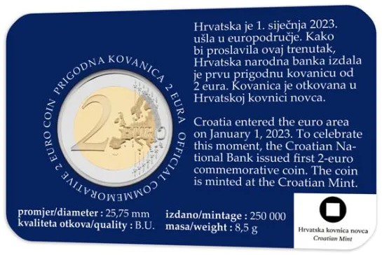 Croacia - 2 euro, Member of the euro area, 2023 (card)
