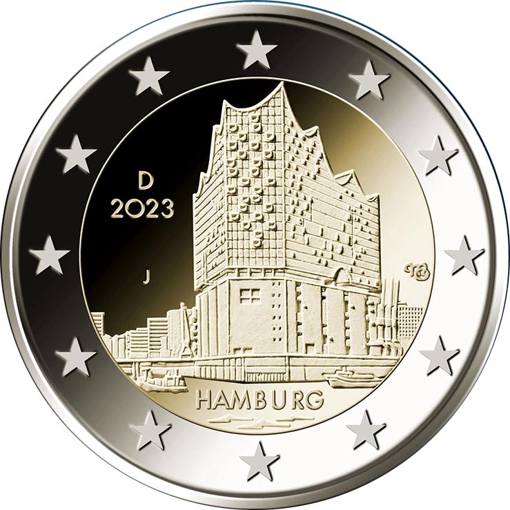 Γερμανία – 2 Ευρώ, ΑΜΒΟΥΡΓΟ, Η ΦΙΛΑΡΜΟΝΙΚΗ, 2023 (BU in capsule)
