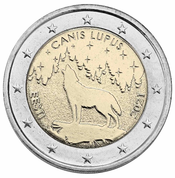 Estland - 2 Euro, National animal – the wolf, 2021 (rolls)