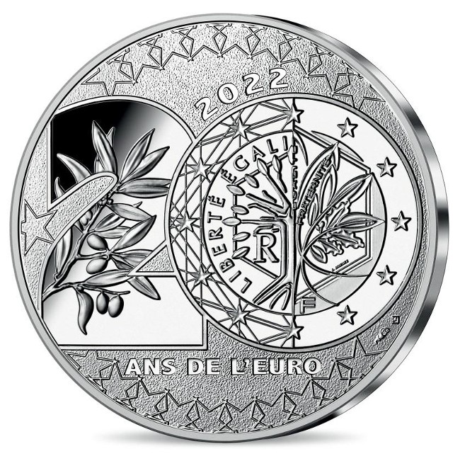 Francia - 100 Euro di plata, 20 YEARS OF THE EURO, 2022