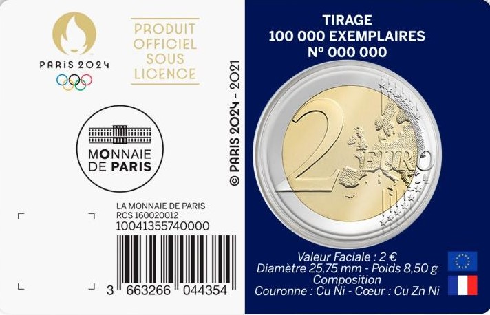 France - 2 Euro, Paris Olympic Games, 2021 (coin card 1/5)
