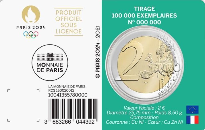 Γαλλία - 2 Ευρώ, Ολυμπιακοί Αγώνες Παρίσι, 2021 (coin card 5/5)