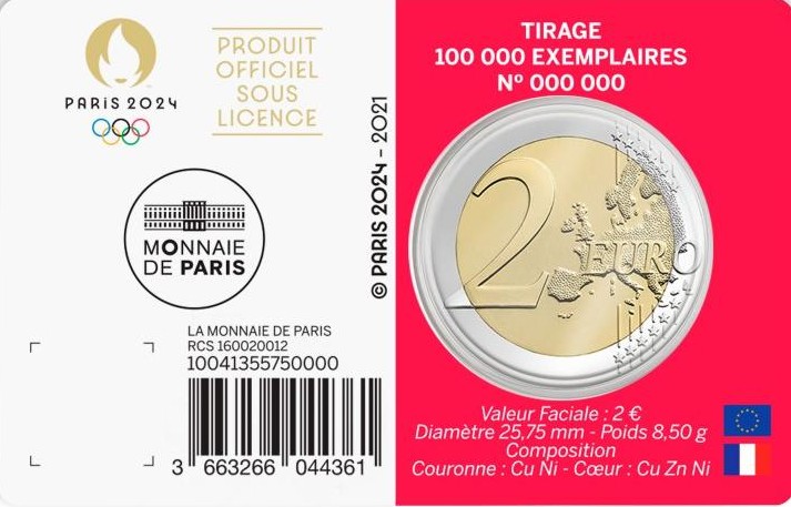 Γαλλία - 2 Ευρώ, Ολυμπιακοί Αγώνες Παρίσι, 2021 (coin card 2/5)