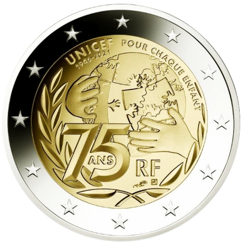 Francia - 2 Euro, 75 anos de UNICEF, 2021 (proof)