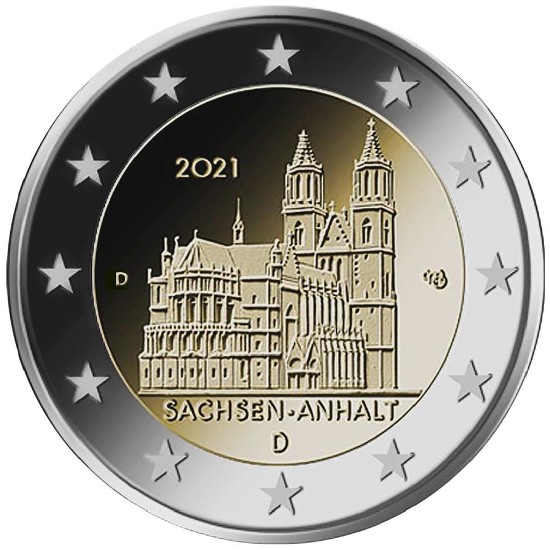 Alemania - 2 Euro, catedral de Magdeburgo, 2021 (unc)