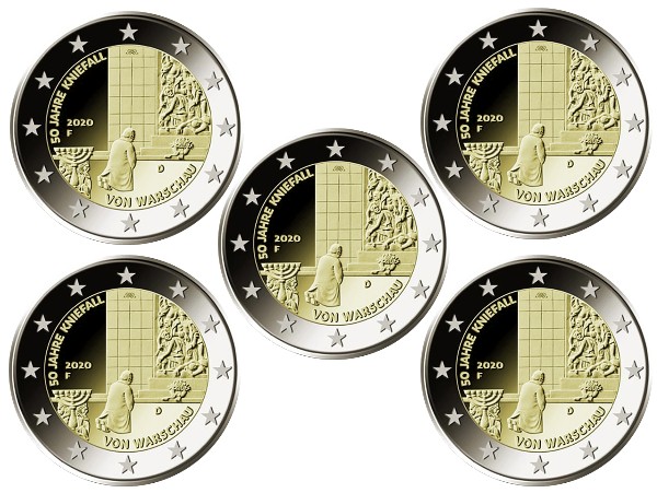 Germany – 2 Euro, Willy Brandt in Warsaw, 2020 (A,D,F,G,J)