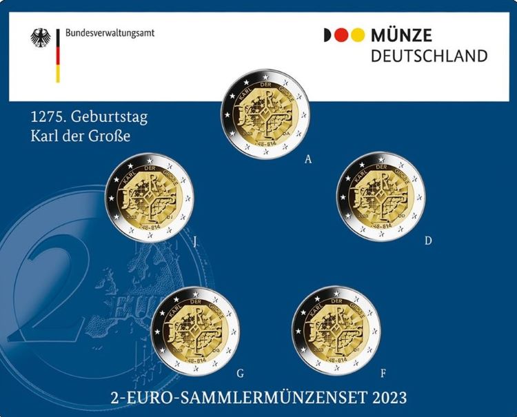 Germania - 2 Euro, Carlomagno, 2023 (A,D,F,G,J)