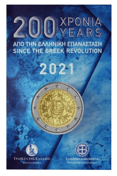 Grece - 2 Euro, 200 YEARS GREEK REVOLUTION, 2021 (coin card)