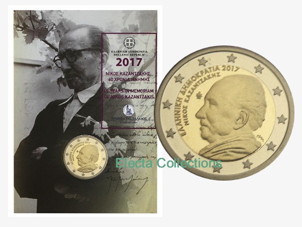 Grecia - 2 Euro, NIKOS KAZANTZAKIS, 2017 (coin card)