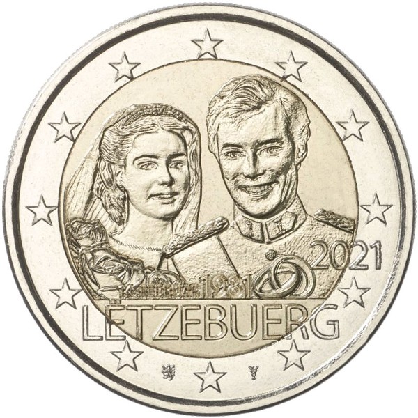 Luxemburg – 2 euro, marriage of Henri, 2021 (relief)