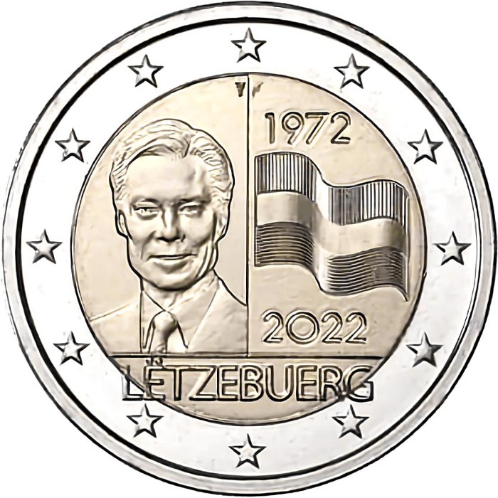 Λουξεμβούργο - 2 ευρώ, η σημαία του Λουξεμβούργου, 2022 (BU)