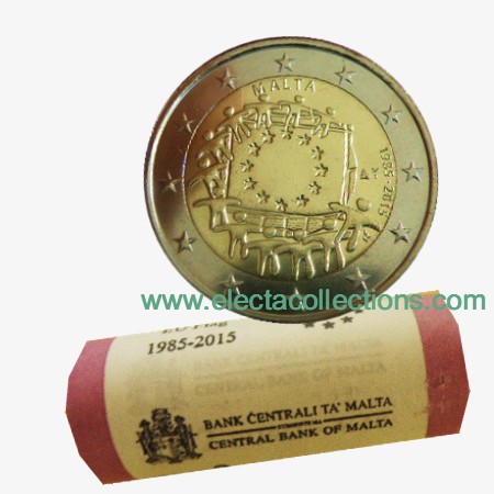 Malte - 2 Euro, Le drapeau europeen, 2015 - rolls 25 coins