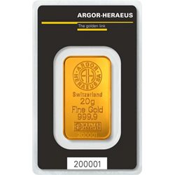 Gold Bar Argor Heraeus 20 gramms 999.9/1000