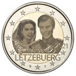 Luxemburg - 2 euro, 40th anniv. of marriage of Henri, 2021 (photo)