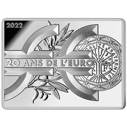 France - 10 Euro Ag, 20 ANS DE L'EURO, 2022 (rectangular)