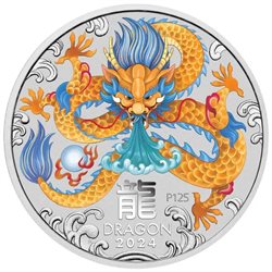 Australia -  Argento 1 oz,  Year of the Dragon, 2024 (coloured)