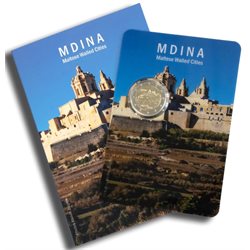 Malta – 2 Euro, Festungsstadt Mdina, 2025 (coin card)