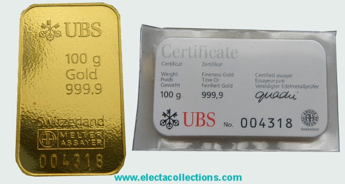 Ubs Gold Bars 100 G Fine Gold 999 9