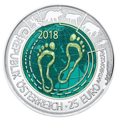 Austria - 25 Euro de plata con Niobio BU, Antropoceno, 2018