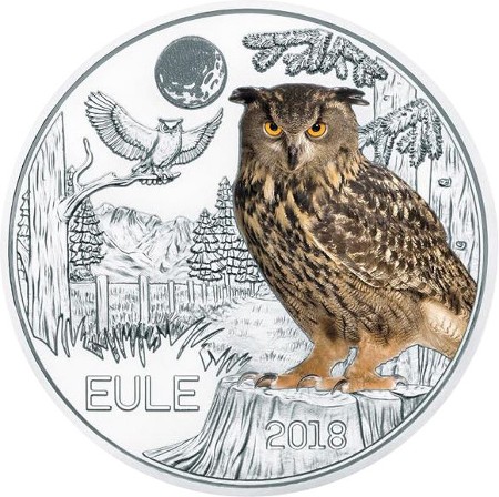 Austria -3 Euro, Creature colorate, il Gufo, 2018