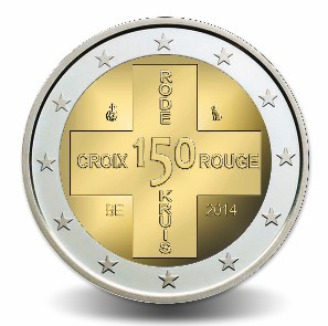 Belgica - 2 Euro BU, Cruz Roja, 2014 (coin card)