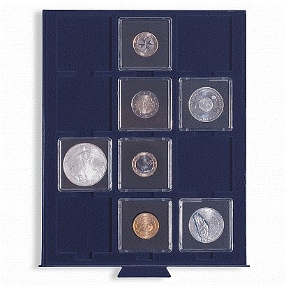 Coin box with 12 square compartments up to 50 mm O