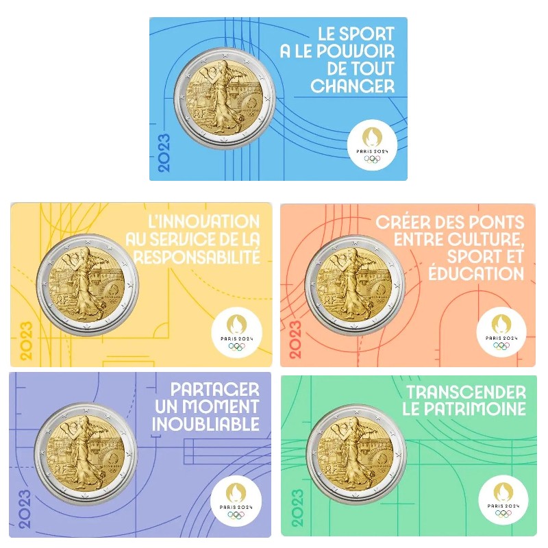 France - 2 Euro, OLYMPIC GAMES, 2023 (set 5 coin cards)