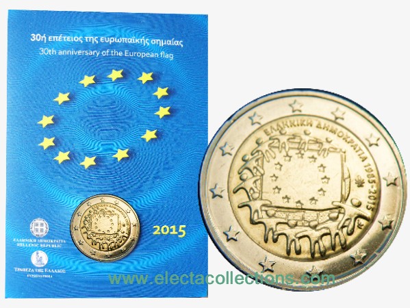 Greece – 2 Euro BU, European Flag, 2015 (coin card)
