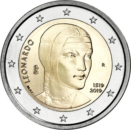 Ιταλία – 2 Ευρώ, LEONARDO DA VINCI, 2019 (BU in capsule)