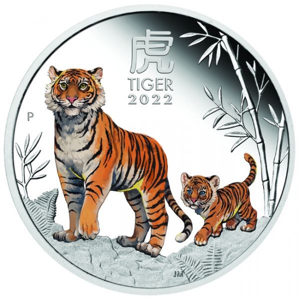 Australia -  Moneta d'argento 1 oz, Tiger, 2022 (coloured)