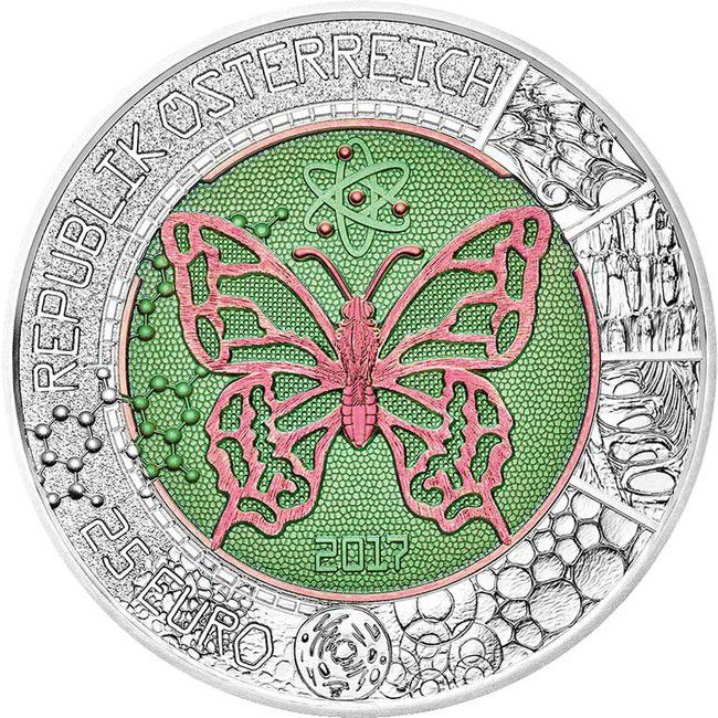 Austria - 25 Euro de plata con Niobio BU, El Microcosmos, 2017
