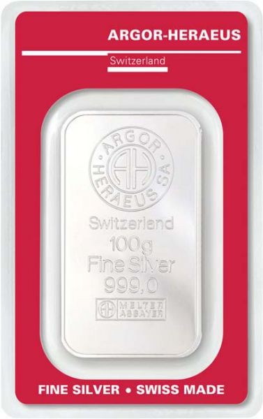 Silver Bar Argor Heraeus 100 grams 999/1000