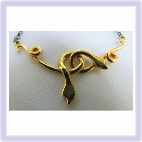 Snakes Necklace, gold plated silver, platinum plated chain
