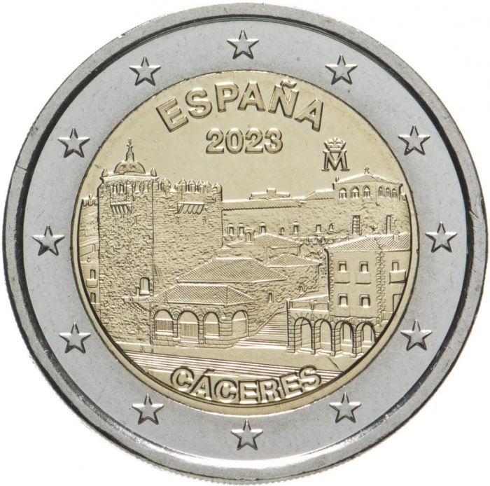 Spagna - 2 Euro, La città vecchia di Cáceres, 2023